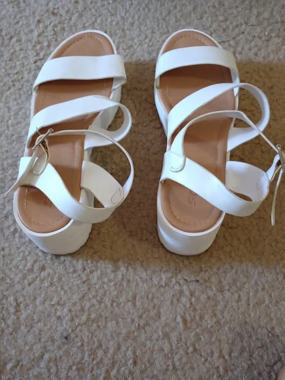 Time and Tru White Platform Strappy Sandals with Ankle Buckle